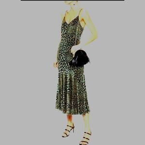 Caroline Constas Metallic Leopard Print Dress Midi Sz Lg Romantic Luxury Sexy